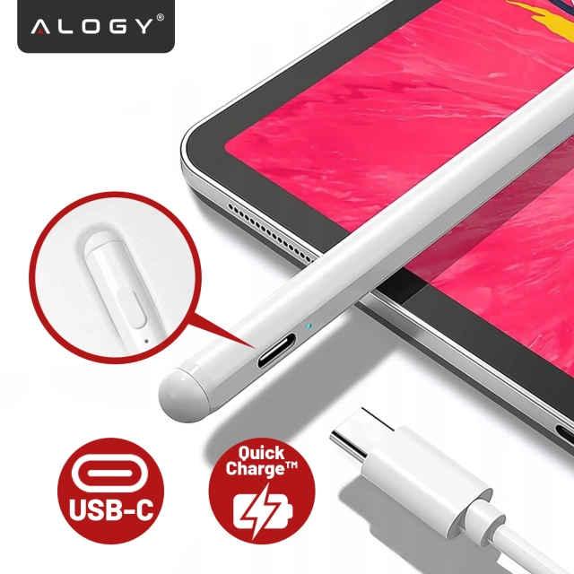 Rysik Dotykowy Stylus Pen do Telefonu i Tabletu, Precyzyjny Pencil do Apple iPad, Alogy SmartStylus™ – Biały
