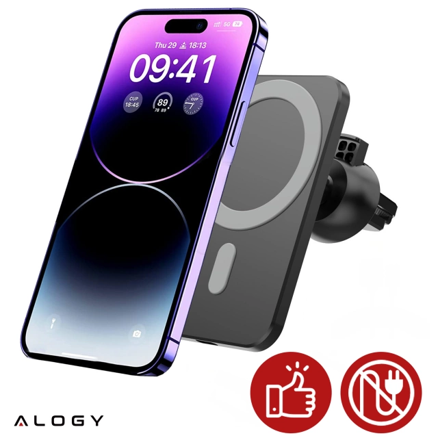 Uchwyt samochodowy z ładowarką Qi MagSafe Alogy na kratkę/ deskę 15W