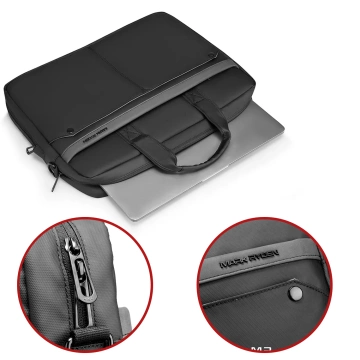 Mark Ryden 15,6"-Laptoptasche, wasserdicht, elegant und geräumig (9 l), leicht (0,5 kg), mit Laptop- und Tabletfach (9,7"), Tragegurt – Schwarz
