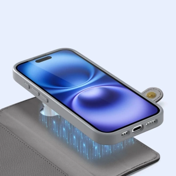 iPhone 16 MagSafe Lederhülle Dux Ducis Lawa Wallet – Grau
