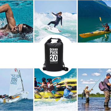 20L wasserfester Sack, wasserdichte Tasche, Kajak-Segeltasche, PVC, für Sport, Schwarz