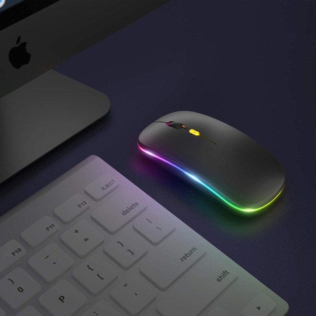 Cicha Myszka slim mysz bezprzewodowa Alogy podświetlana LED RGB do laptopa tabletu Czarna