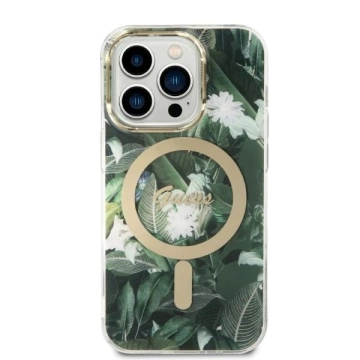 Zestaw Guess GUBPP14XHJEACSA Hülle Ladegerät iPhone 14 Pro Max 6,7" zielony/grüne Hartschale Jungle MagSafe