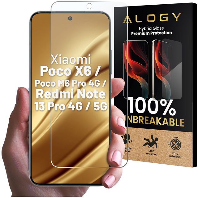 Szkło "NIETŁUKĄCE" do Xiaomi Poco X6 / Poco M6 Pro 4G / Redmi Note 13 Pro 4G / 5G na ekran hybrydowe Alogy Flexi Glass 9H Case Friendly płaskie na ekran