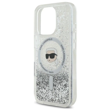 Etui Karl Lagerfeld für iPhone 16 Pro Max 6,9" Magsafe Hardcase Transparent Liquid Glitter Karl Head