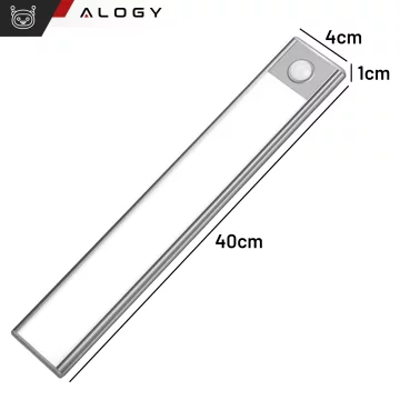 2x Lampka szafkowa z czujnikiem ruchu Listwa Alogy Motion Sensor LED Light 40cm do garderoby szafy kuchni Srebrna