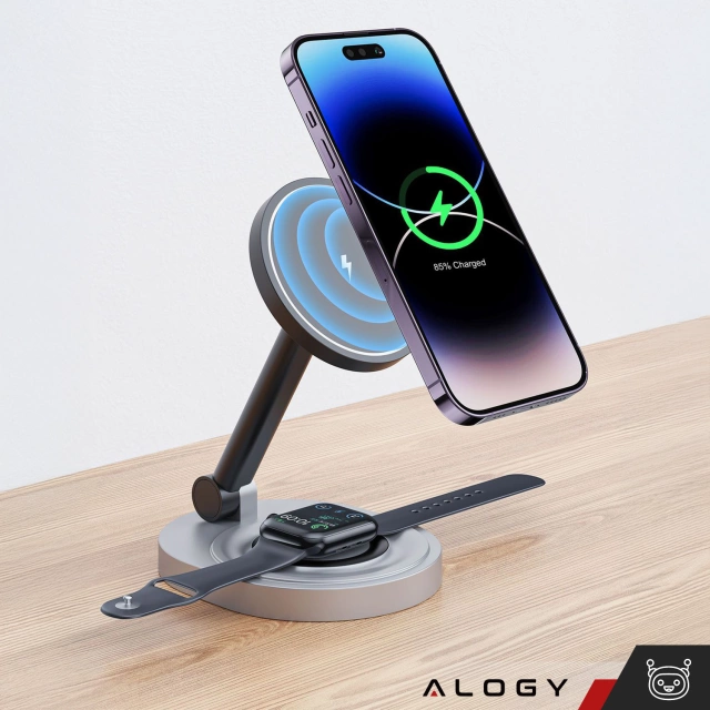 Ładowarka indukcyjna bezprzewodowa stacja Alogy 2w1 QI do Apple iPhone AirPods do MagSafe Czarna