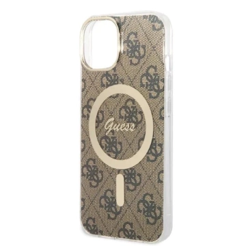 Zestaw Guess GUBPP14SH4EACSW Case Charger iPhone 14 6,1" brązowy/brown Hard Case 4G Print MagSafe