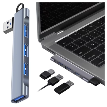 HUB-Splitter Alogy Adapter für Computer-Laptop mit USB-A auf 3x USB-A 2.0 1x USB-A 3.0 Grau