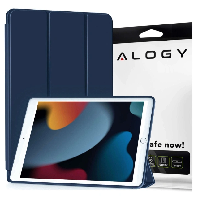 Etui do Apple iPad 10.2 9 gen 8/7 2021/2020/2019 Smart Case Alogy TPU obudowa na tablet Granatowe + Szkło