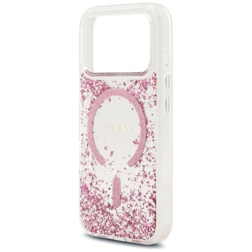 Etui Guess MagSafe do iPhone 17 Pro Resin Bottom Glitter Pink