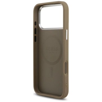 Etui Guess Grained Triangle Logo MagSafe do iPhone 17 Pro Max Brązowy