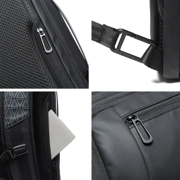 Wasserdichter Rucksack von Bange für Laptops bis 15,6 Zoll, ideal für Städtetrips, 49 x 31 x 18 cm, erweiterbar für Arbeit und Flugreisen, für Damen und Herren, mit USB-Anschluss, Schwarz