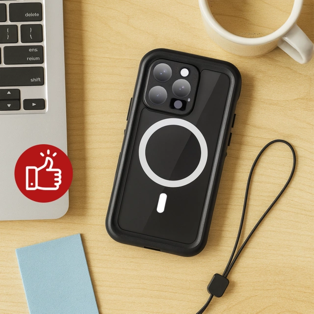 Etui Wodoodporne do Apple iPhone 15 Pro, Pancerna Obudowa 360° z Przezroczystym Tyłem, Kompatybilna z MagSafe, HydroArmor™ IP68 Case – Czarne