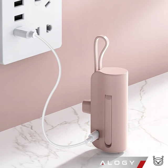 PowerBank 5000mAh Alogy bank energii kieszonkowy mały ładowarka zewnętrzna Power Bank USB-C i lightning Różowy