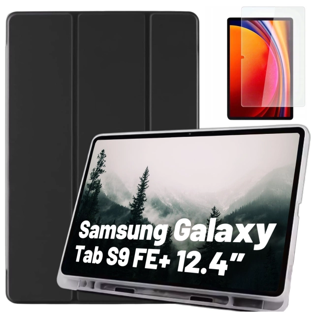 Etui ochronne do Samsung Galaxy Tab S9 FE+ 12.4" Alogy Book Cover Case obudowa na tablet Czarne + Szkło