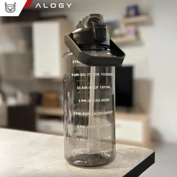Große Flasche, Trinkflasche Alogy MotivHydro Motivational Messbecher 2l 2000ml Schwarz