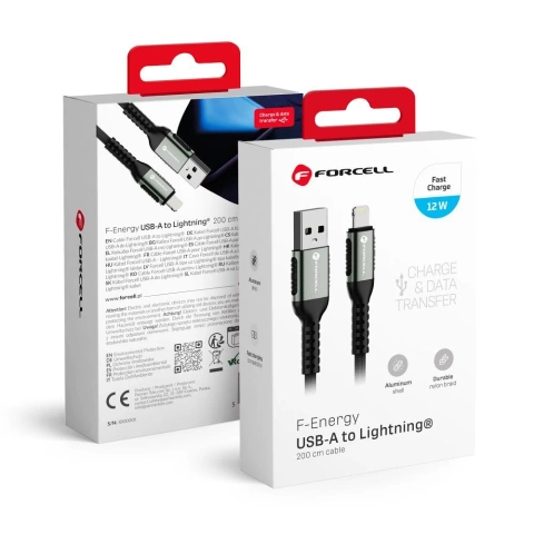 USB-A-auf-Lightning-Kabel 12 W 2 m Nylon Forcell Aluminium Weiß