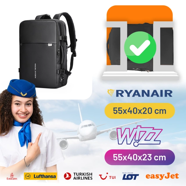 Plecak na Laptopa 17.3" Mark Ryden, Port USB, Wodoodporny, Minimalistyczny i Pojemny 37L, Wygodny, Rozszerzalny z Otwieraniem 180°, 48 × 31 × 14-25 – Czarny