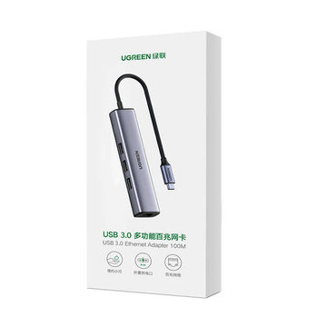 Adapter 4w1 UGREEN CM475 Hub USB-C do 3x USB 3.0 + 1x RJ45 (szary)