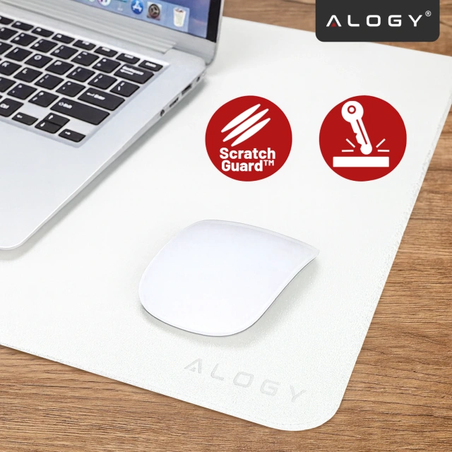 Podkładka na biurko 100×50 cm – antypoślizgowa mata ochronna z eleganckiej ekoskóry PU, pod mysz i klawiaturę, stylowa i trwała – Alogy WorkMat™ Biała