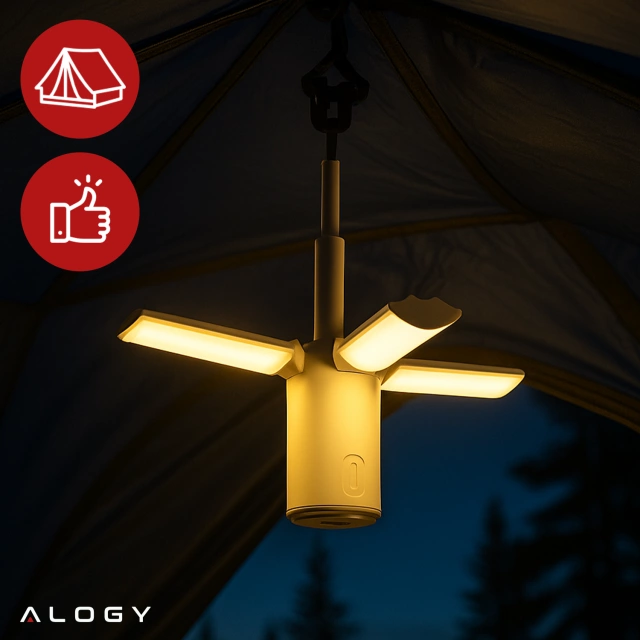 Lampa Zewnętrzna LED z Haczykiem 4000mAh 12h, Przenośna, Energooszczędna, Ogrodowa, Kempingowa i Domowa Alogy OutdoorLamp™ – Biała