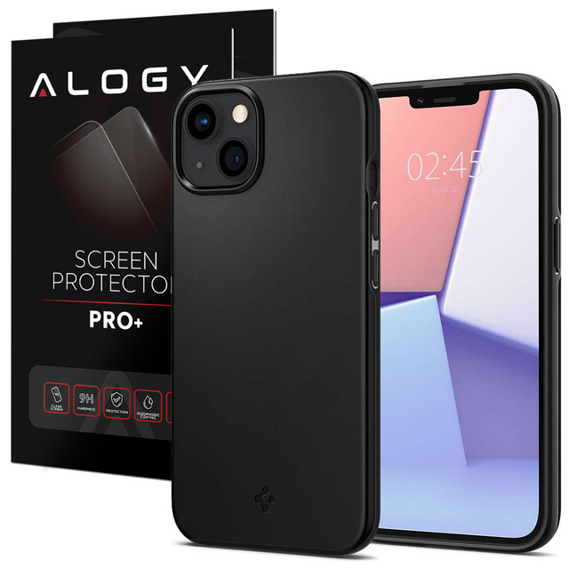 Etui obudowa case Spigen Thin Fit do Apple iPhone 13 Black + Szkło