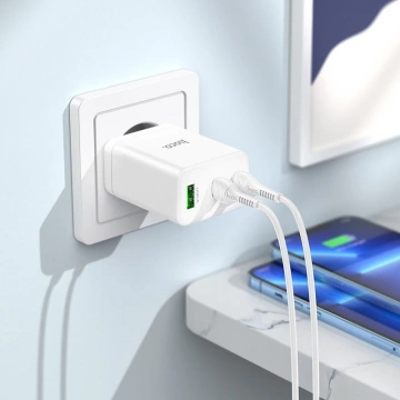 HOCO Wandladegerät 2 x Typ C USB A Kabel Typ C zu Lightning PD QC3.0 3A 35W Weiß