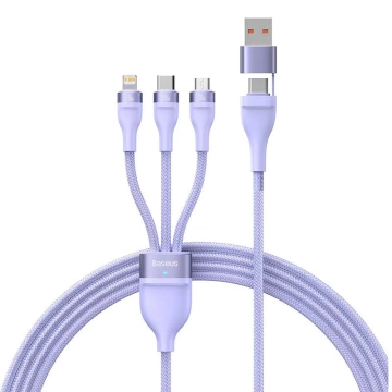 Kabel USB 3w1 Baseus Flash Series 2, USB-C Micro USB Lightning, 100W, 1,5m (Fioletowy)