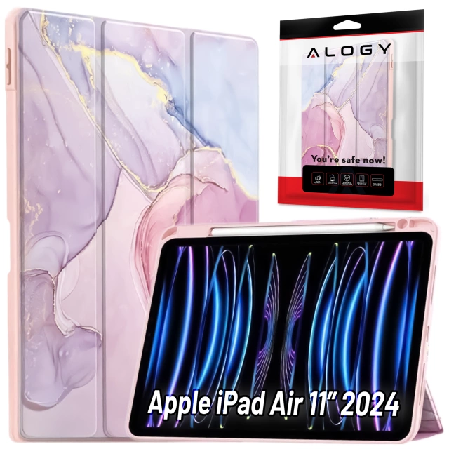 Hybrid-Hülle mit Stifthalter für Apple iPad Air 11" (2024, 2025) / Air 10,9" (2020, 2022) / Pro 11 (2018) – Alogy Hybrid Book Cover Case Marmorrosa