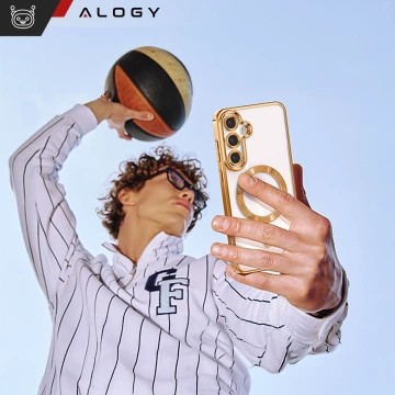 MagSafe-Hülle für Apple iPhone 16 Pro Max Alogy Glamour Luxus-Ringgehäuse Gold-Transparent