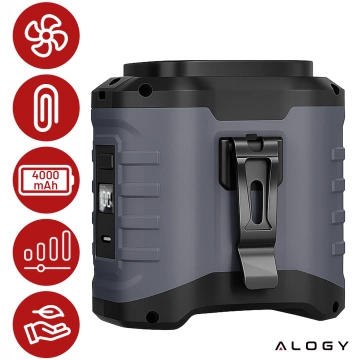Wentylator z klipsem do paska, akumulator 4000 mAh, 5 poziomów prędkości, czas pracy 8–40 godzin, ładowanie przez USB, do stosowania na placach budowy, na zewnątrz, na wędrówki, do pracy latem, powerbankiem