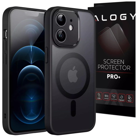 Etui do Apple iPhone 12 obudowa Alogy MagSafe Hybrid Matte Case pokrowiec matowy z ochroną obiektywu czarny + Szkło