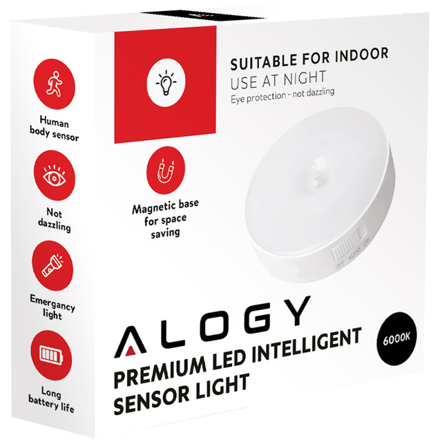 Lampka lampa LED czujnik ruchu zmierzchu nocna Alogy Sensor Light Bezprzewodowa oświetlenie meblowe Światło białe 6000k