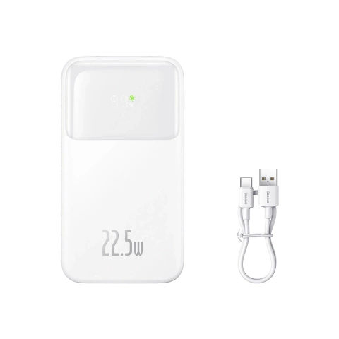Powerbank Baseus Comet Series z wyświetlaczem 10000mAh 22.5W - biały + kabel USB-A - USB-C 0.3m
