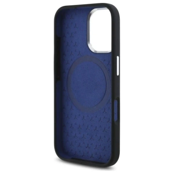 Mercedes-Hülle für iPhone 16 6,1 Zoll, schwarzes MagSafe-Hardcase-Silikon, blau gestreift