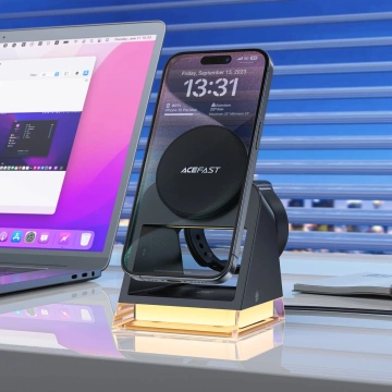 Acefast E17 MagSafe 3in1 Induktives Ladegerät 15W USB-A USB-C Kabel - Schwarz