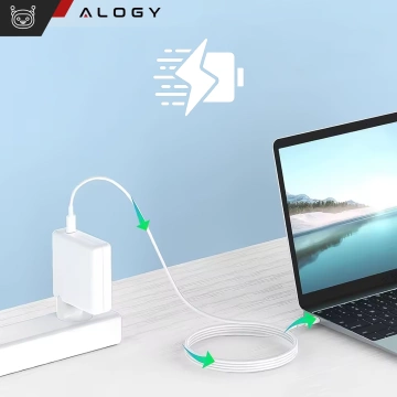 Ładowarka Zasilacz do Apple MacBook Alogy Universal Charger Kabel 2m USB-C do USB-C Szybkie ładowanie PowerDelivery PD 87W Biały
