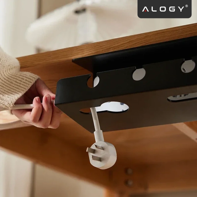Organizer na Kable 2w1 Pod Biurko i na Ścianę, 40 cm, z Paskiem Klejącym utrzymanie porządku na biurku, Alogy CableHold™ – Czarny