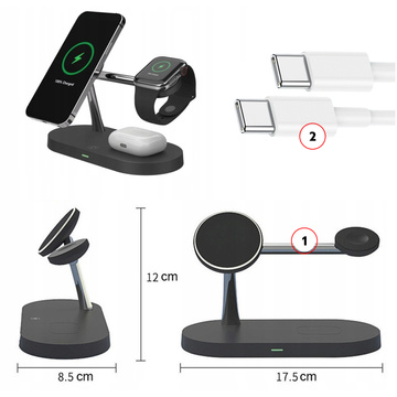 Qi Mag Safe 15W induktives Ladegerät für iPhone Apple Watch AirPods kabellose 5-in-1-Dockingstation Schwarz