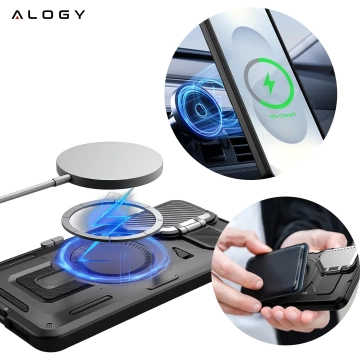 Samsung Galaxy S25 Plus Schutzhülle mit MagSafe-Verstärkung, verstärktem Linsenschutz und Standfunktion, Alogy HeavyDuty Mag™️ Schwarz