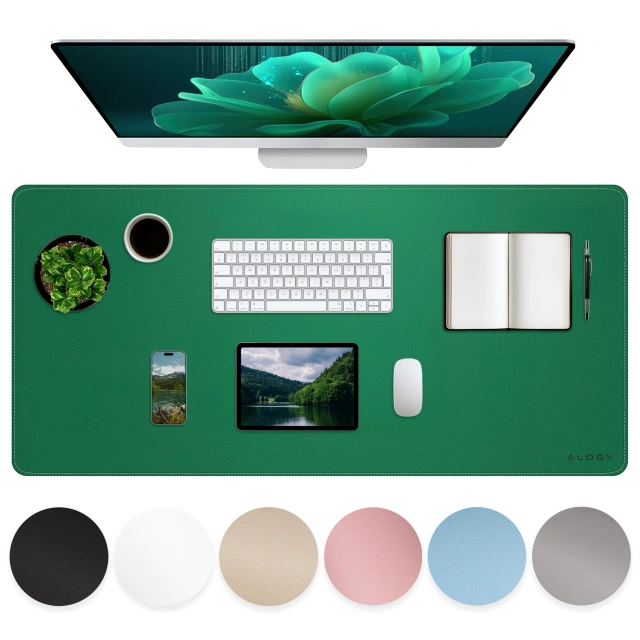 Podkładka na biurko 80×40 cm – antypoślizgowa mata ochronna z eleganckiej ekoskóry PU, pod mysz i klawiaturę, stylowa i trwała – Alogy WorkMat™ Zielona