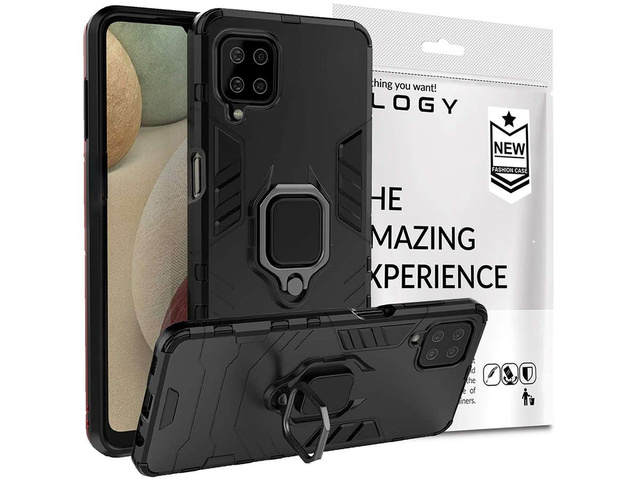 Etui Alogy Stand Ring Armor do Samsung Galaxy A12/ A12 5G czarne + Szkło