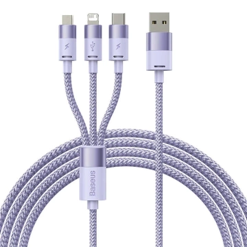 Kabel USB 3w1 Baseus StarSpeed, USB-C Micro USB Lightning, 3,5A, 1.2m (Fioletowy)