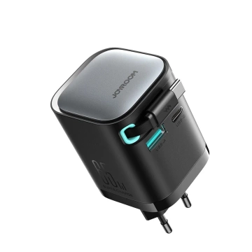 Joyroom JR-TCL02 65 W USB-A USB-C GaN-Ladegerät mit integriertem USB-C-Kabel – Schwarz