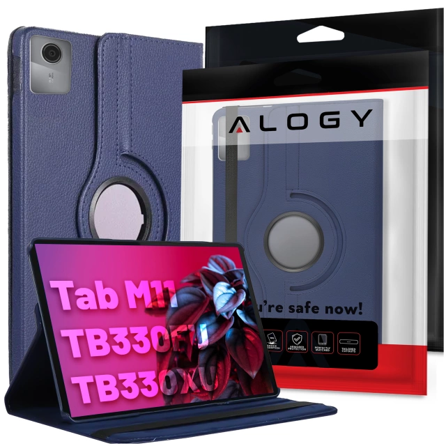 Etui 360 do Lenovo Tab K11 / K11E 11” M11 10.95" TB330FU / TB330XU / TB331FC obrotowe pokrowiec obudowa z klapką na tablet Case Alogy Granatowe