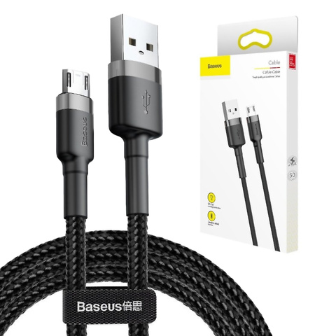 Baseus Cafule USB-zu-Micro-USB-Kabel 50 cm QC 3.0 2.4A Grau und Schwarz