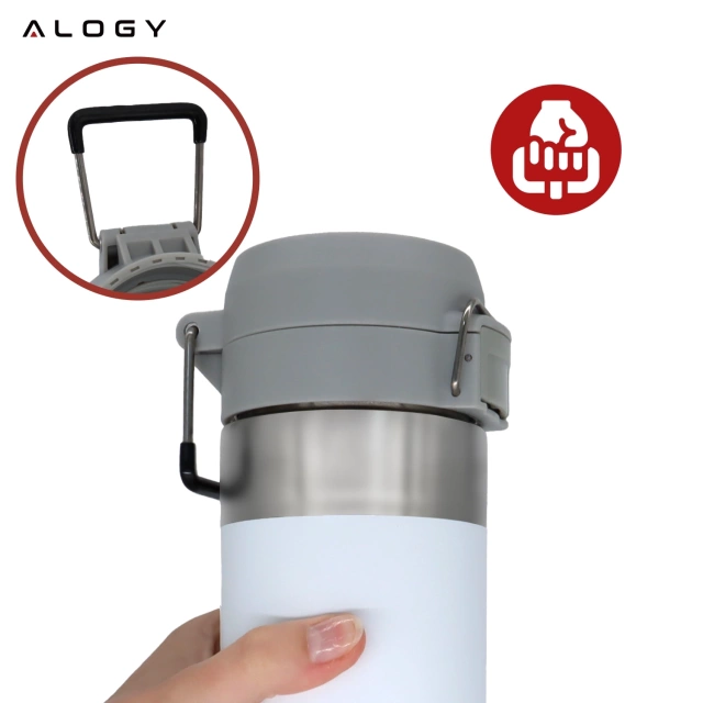 Kubek termiczny Termos Alogy ThermoGo™ 800ml Stalowy Szczelny Pakowny Podróżny do Kawy i Herbaty Sportowy Długo Trzymający Ciepło do Auta i Plecaka Biały
