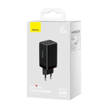 Baseus GaN5 Pro 2xUSB-C USB-Ladegerät, 65 W (schwarz)