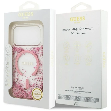 Etui Guess MagSafe do iPhone 17 Pro Resin Bottom Glitter Pink